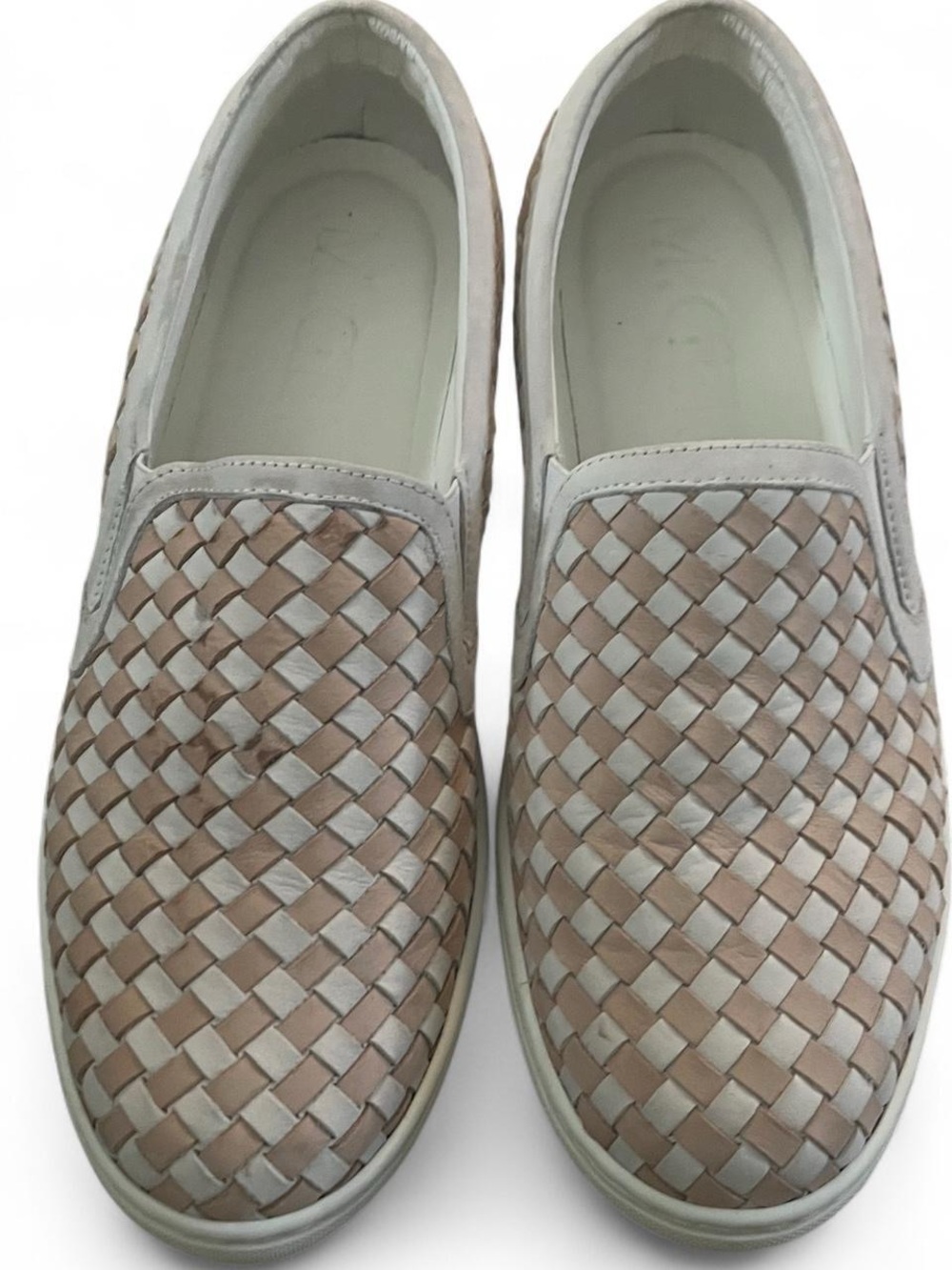 Woven Slip-On Flats in Beige and Cream